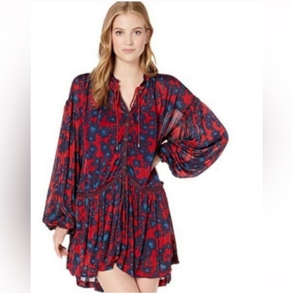 NWT Free People | Love Letter Long Sleeve Snap Front High/Low Tunic Merlot Combo - Picture 9 of 16